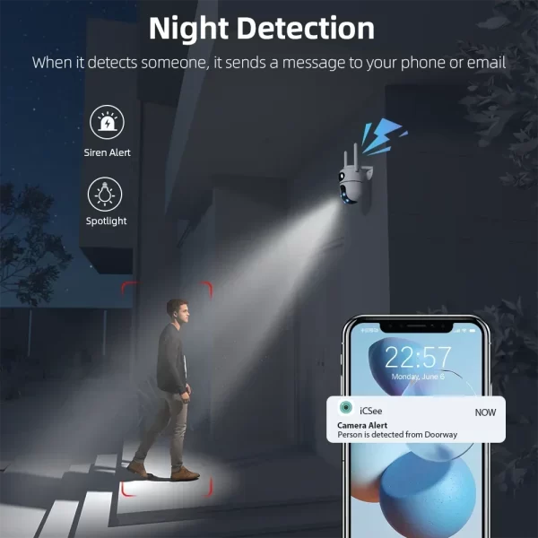 1-5PCS 4K 8MP Dual Lens Wifi Camera Outdoor PTZ Night Vision Human Detection Track Alarm Security Protection Surveillance IP Cam - Imagem 5