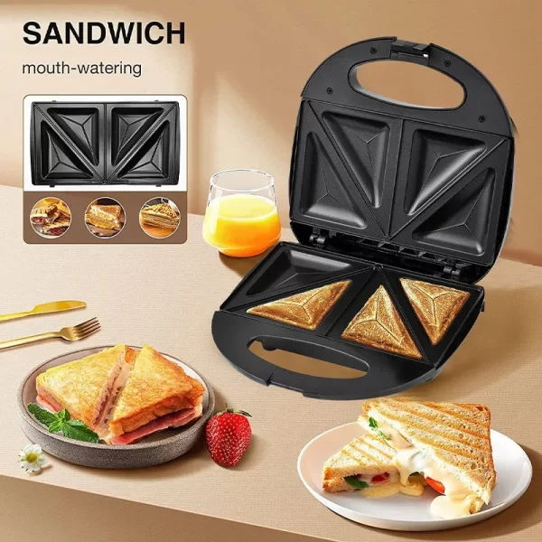 Portable Breakfast Maker Waffle Maker Electric Small Multi-purpose Sandwich Maker Non-stick Coated Baking Pan Easy To Clean - Imagem 6