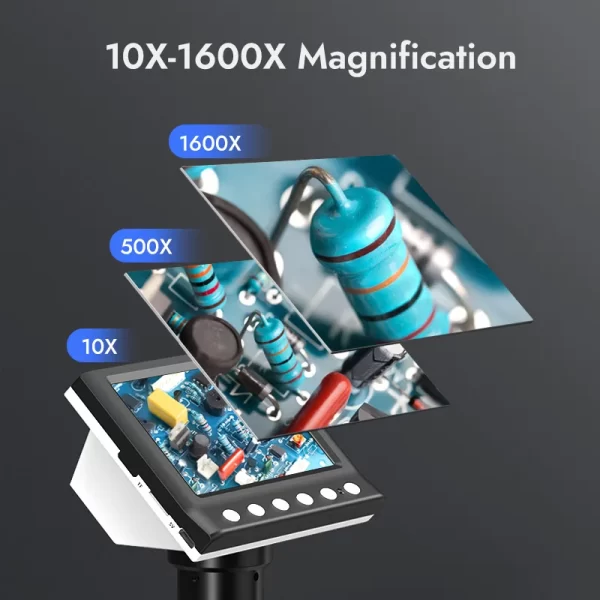 Hayve 4.3'' Digital Microscope 1600X USB Microscope 1080p Soldering Microscope with 8 LEDs Compatible with Windows/Mac OS (DM7) - Imagem 3