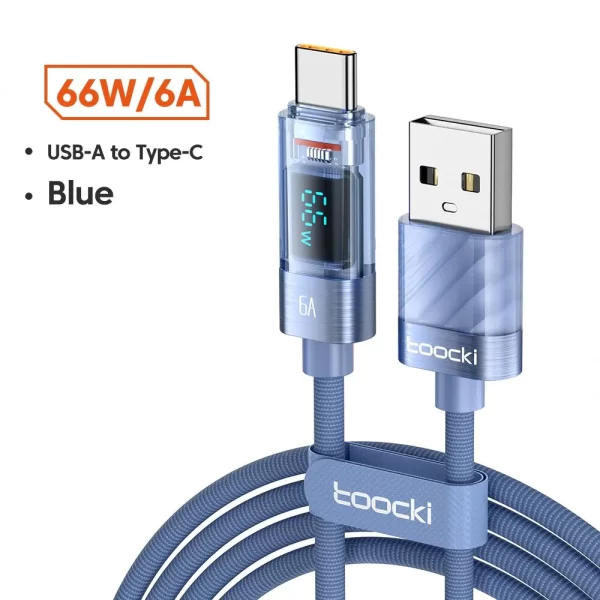 Cabo USB Tipo C Toocki 6A 66W para Huawei OPPO Display Carregador de Carregamento Rápido Cabo USB C Cabo de Dados para Xiaomi 12 Samsung - Imagem 7
