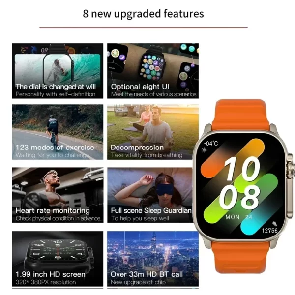 LAXASFIT T900Ultra Smartwatch Bluetooth Talk Smartwatch Message Alert Heart Rate Monitor Sports Watch for Android IOS Men Women - Imagem 3