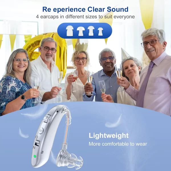 Rechargeable Digital Hearing Aid Adjustable Tone Best Sound Amplifier Portable Deaf Elderly BTE Hearing Aid - Imagem 5