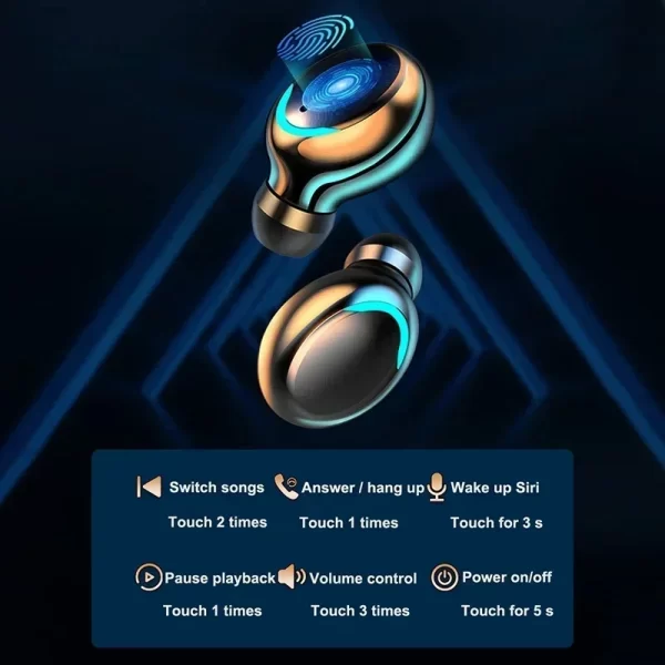 New F9 Bluetooth Headphones 9D Stereo High Bass Sport Earphones Handfree Touch Control Tws Wireless Earbuds Waterproof Headset - Imagem 3