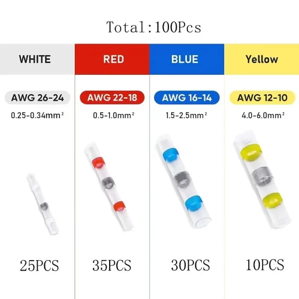 100pcs Waterproof Solder Seal Heat Connector Shrink Butt Connectors Lug Terminals Electrical Wire Car Insulated Terminal - Imagem 6