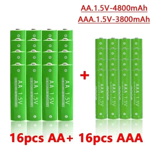 1.5V Rechargeable AA  AAA 4.8-3.8Ah Battery For Torch Toys Clock MP3 Player Replace Ni-Mh Battery Delivery within 15-25 days - Imagem 3