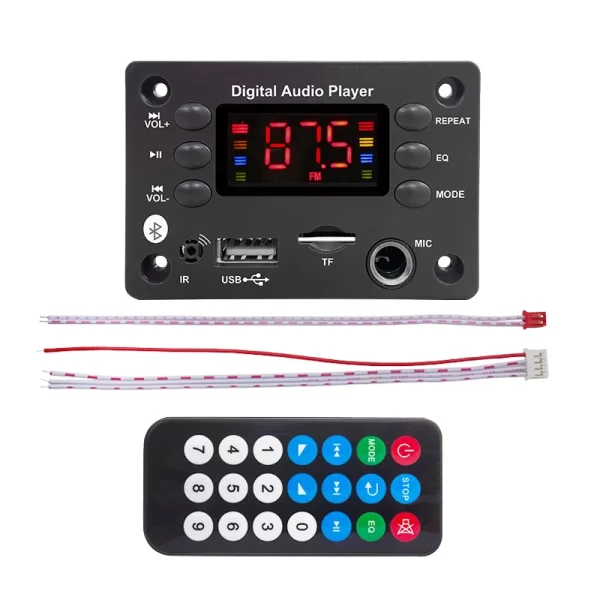 Bluetooth 5.0 DC 12V MP3 Decoder Board Wireless Car MP3 Player USB Handsfree Microphone Recording TF FM Radio Power Off Memory - Imagem 8