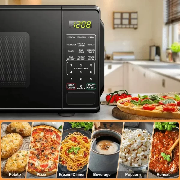 Compact 0.7 Cu ft 700W Black Countertop Microwave Oven LED Display Timer Clock Defrost Child-Safe Lockout Push-Button Door 10 - Imagem 3