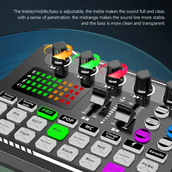 F998 Sound Card Professional Bluetooth-Compatible Studio Record For Phone PC Audio Mixing Console Amplifier Live Music Mixer - Imagem 3