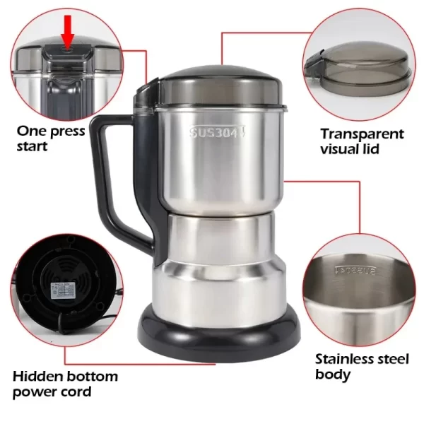 400W 304 Stainless Electric Grinder Eight Page Blade Electric Fast Grinding Multifunction Smash Machine Rice Beans Home Blender - Imagem 6
