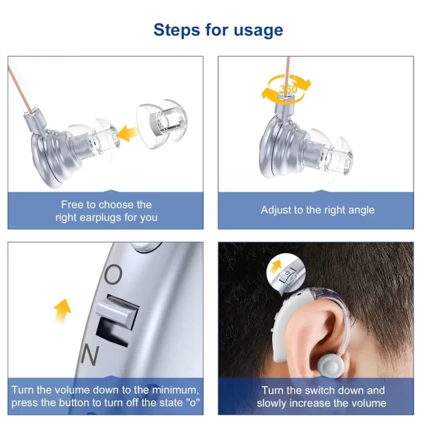 Rechargeable Digital Hearing Aid Adjustable Tone Best Sound Amplifier Portable Deaf Elderly BTE Hearing Aid - Imagem 4