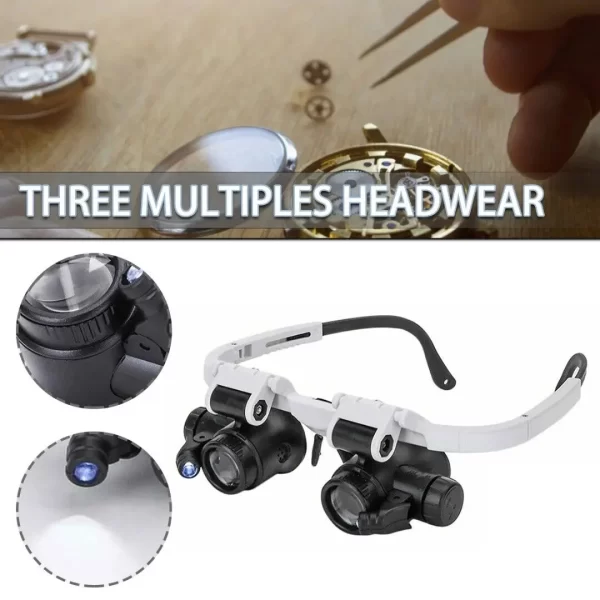 2XLED Watch Jeweler Repair Magnifier Head-Mounted Headband Adjustable Magnifying Head Eye Glasses Loupe Lens 8X 15X 23X - Imagem 4
