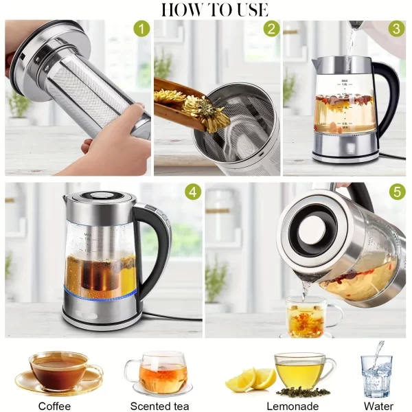 1.8L Electric Kettle with 12 Temperature Settings and 24 Hour Insulation - Stainless Steel Strainer - Imagem 2