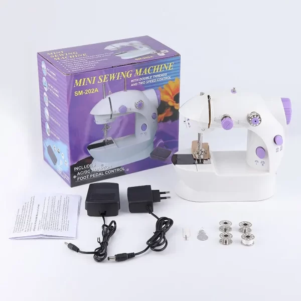 Máquina de costura doméstica 202Mini Máquina de costura portátil com cortador de luz Pedal Máquina de costura portátil com luz noturna - Imagem 7