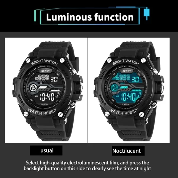 YIKAZE Men's Sports Watch Waterproof Man Sport Watches Multifuction LED Digital Military Watch Alarm Clock Electronic Wristwatch - Imagem 5