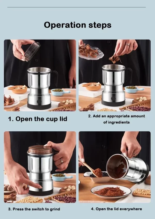 220V Multifunction Coffee Grinder Stainless Steel Blade Electric Herbs Beans Mill Spices Nuts Grains Cafe Bean Grinding Machine - Imagem 6