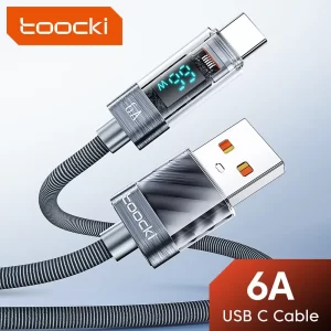 Cabo USB Tipo C Toocki 6A 66W para Huawei OPPO Display Carregador de Carregamento Rápido Cabo USB C Cabo de Dados para Xiaomi 12 Samsung