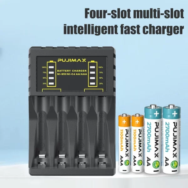 AA/AAA Battery Charger 4 Slots Intelligent LED Indicator USB C Micro Charger for Ni-MH/Ni-Cd Rechargeable AA/AAA Battery Charger - Imagem 3